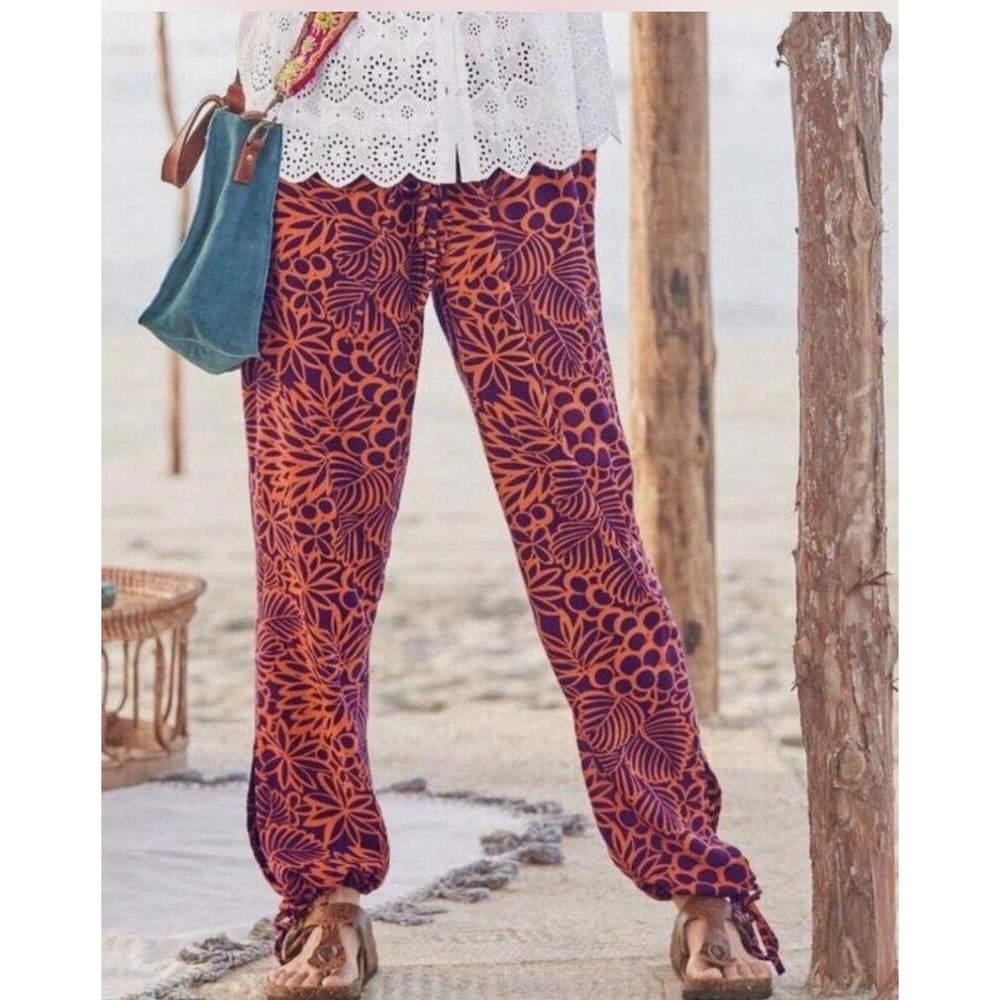 Sundance This Is Paradise Tropical Reversible Viscose Pants Purple Petite Large